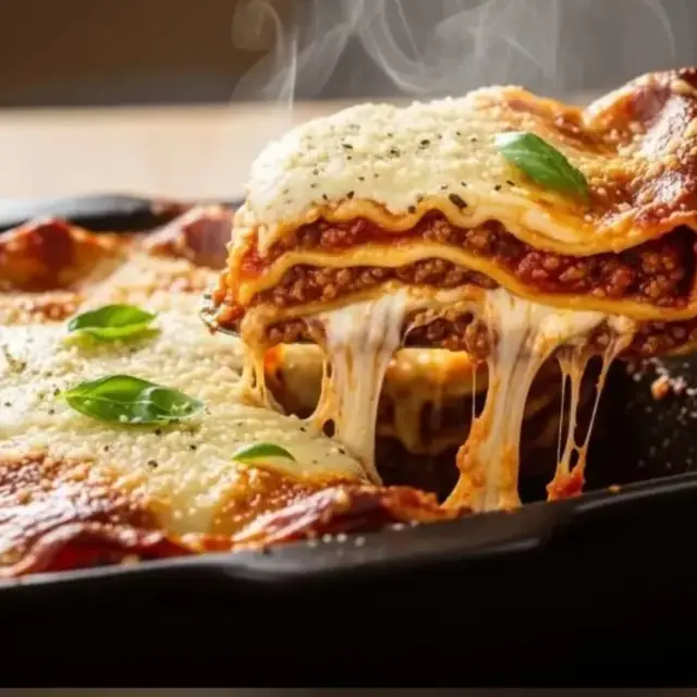 Lasanha gratinada servida em travessa